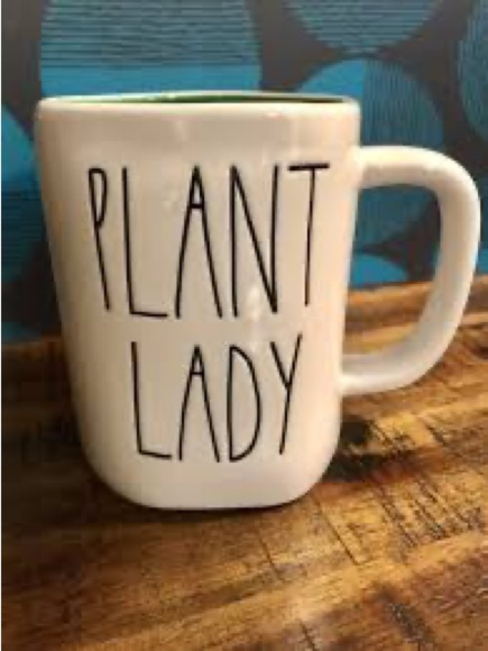 Rae Dunn Plant Lady White Mug with Black Lettering and Green Interior